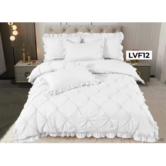 Lenjerie pat dublu, BUMBAC FINET, cu Broderie si Volanase, 4 piese - COD LVF12 Lenjerie pat dublu, BUMBAC FINET, cu Broderie si Volanase, 4 piese - COD LVF12