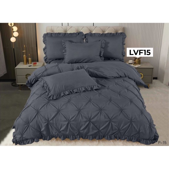 Lenjerie pat dublu, BUMBAC FINET, cu Broderie si Volanase, 4 piese - COD LVF15 Lenjerie pat dublu, BUMBAC FINET, cu Broderie si Volanase, 4 piese - COD LVF15