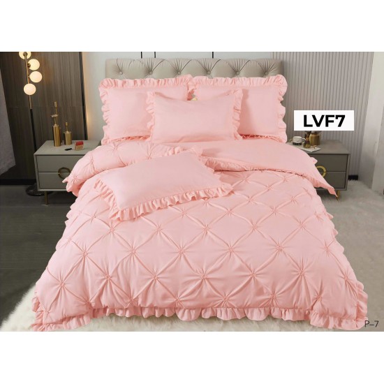 Lenjerie pat dublu, BUMBAC FINET, cu Broderie si Volanase, 4 piese - COD LVF7 Lenjerie pat dublu, BUMBAC FINET, cu Broderie si Volanase, 4 piese - COD LVF7